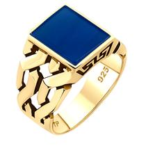 Anel Masculino Elos Prata 925 Dourada 18k - Ágata Azul Anel Masculino Elos Prata 925 Dourada 18k - Ágata Azul
