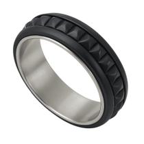Anel Masculino em Aço Steel Black Trabalhado Giratório 8 mm Anel Masculino em Aço Steel Black Trabalhado Giratório 8 mm