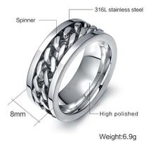 Anel Masculino Feminino Aço Inox Corrente Giratória Prateado Anel Masculino Feminino Aço Inox Corrente Giratória Prateado