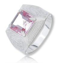 Anel Masculino Formatura Prata Legitima Pedra Rosa - Lojas La+Ny