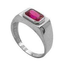 Anel Masculino Graduation Quadrado Prata com Zircônia Vermelha Anel Masculino Graduation Quadrado Prata com Zircônia Vermelha