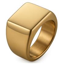 Anel Masculino Grande Titânio Ouro Sinete Quadrado Polido Anel Masculino Grande Titânio Ouro Sinete Quadrado Polido
