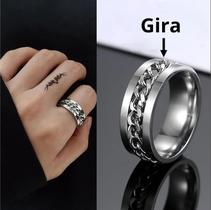 Anel Masculino Homem Antiestresse Giratório Prata/Preto Aço Inox Antialérgico Anel Masculino Homem Antiestresse Giratório Prata/Preto Aço Inox Antialérgico