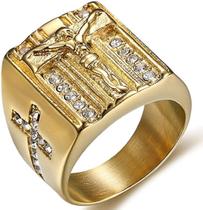 Anel Masculino Homem Cristo Cristão Jesus Banhado Ouro 18k Anel Masculino Homem Cristo Cristão Jesus Banhado Ouro 18k