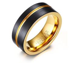 Anel Masculino Homem Tungstênio 8 Mm Preto Fosco Ouro Amarelo - Jewelry