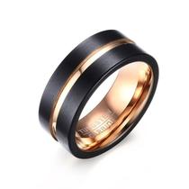 Anel Masculino Homem Tungstênio 8 Mm Preto Fosco Ouro Rose