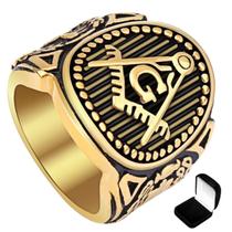 Anel Masculino Maçom Maçoníco Aço 316l Banhado A Ouro 18k Anel Masculino Maçom Maçoníco Aço 316l Banhado A Ouro 18k