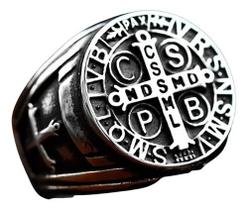 Anel Masculino Medalha Cruz Sagrada São Bento Aço 316l Anel Masculino Medalha Cruz Sagrada São Bento Aço 316l