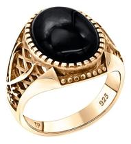 Anel Masculino Oval Prata 925 Dourada Ouro 18k - Black Ônix Anel Masculino Oval Prata 925 Dourada Ouro 18k - Black Ônix