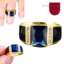 Anel Masculino Prata 925 Dourado Topázio Fusion Zircônia Anel Masculino Prata 925 Dourado Topázio Fusion Zircônia