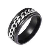 Anel Masculino Preto Corrente Prata Giratória Aço Inox Anel Masculino Preto Corrente Prata Giratória Aço Inox