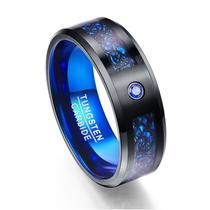 Anel Masculino Preto E Azul Dragão Diamante Cz Tungstênio