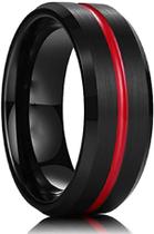 Anel Masculino Preto Vermelho Anatômico Fosco Chanfrado Anel Masculino Preto Vermelho Anatômico Fosco Chanfrado