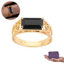 Anel Masculino Rommanel Banhado Ouro 18K Alfa e Ômega Com Cristal 513672 Anel Masculino Rommanel Banhado Ouro 18K Alfa e Ômega Com Cristal 513672