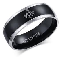 Anel Masculino Titânio Preto Maçônico Maçom 8mm Anel Masculino Titânio Preto Maçônico Maçom 8mm