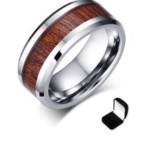Anel Masculino Tungstênio Retrô Madeira 8mm