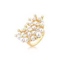 Anel maxi coração em pérolas e pontos de zircônias banhado a ouro - joia fina