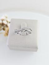 Anel Meia Aliança 2 Fios em Prata 925 com Ródio e Microzircônias 5A