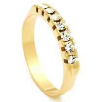 Anel Meia Aliança Aparador Banhado A Ouro 18k Com Pedra Zirconia