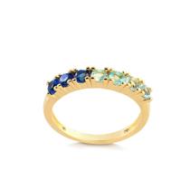 Anel Meia Aliança Aqua Safira Folheado Ouro Zircônia Anel Meia Aliança Aqua Safira Folheado Ouro Zircônia