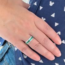 Anel Meia Aliança Baguetes Esmeralda Delicada