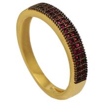 Anel Meia Aliança com Duas Fileiras de Zircônias Softjoias Folheado em Ouro 18K