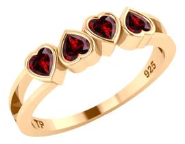 Anel Meia Aliança Corações Prata 925 Dourada 18k- Granada