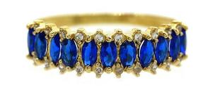 Anel Meia Aliança Cravejado Pedras Navetes Elegante J23029