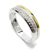 Anel Meia Aliança Em Prata 925 Aplique Em Ouro E Zirconias Anel Meia Aliança Em Prata 925 Aplique Em Ouro E Zirconias