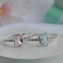 Anel Meia Aliança Solitário Retangular - Prata