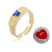 Anel Menino ABC Ajustável pedra Azul Banho Ouro 18k