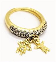 Anel Menino E Menina Pingentes Zirconias Banho Ouro 18k 2264