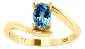 Anel Miami Prata 925 Dourada Ouro 18k - Topázio Azul - Tudo Prata