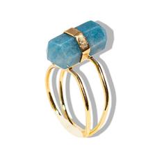 Anel Micro Pontinha Quartzo Azul Bi Ponta Ajustavel Dourado