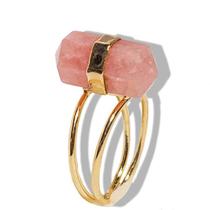 Anel Micro Pontinha Quartzo Goiaba Ajustável Dourado