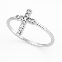 Anel Minimalista Prata 2mm Cruz Brilhante Luxo Unisex Anatonico Fé