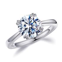 Anel MOOSEA de pinos duplos Moissanite 2 quilates, cor D, cor VVS1, prata