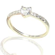 Anel Noivado Meia Aliança Coração Solitario Prata Legitima 925