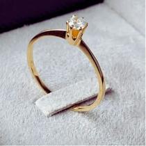 Anel Noivado Ouro18k Solitário Zirconia Casamento