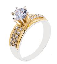 Anel Noivado Solitário Prata 925 Cravejado Filete De Ouro