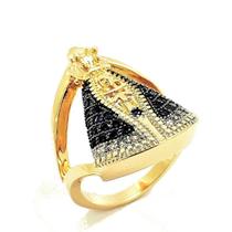 Anel Nossa Senhora Aparecida Cravejado Com Zirconias Banho De Ouro 18k 4578