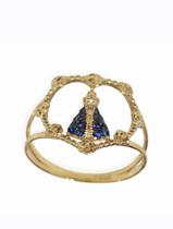 Anel Nossa Senhora Aparecida ouro 18k amarelo aro 17. Zirconio azul.Rosangela Anel Nossa Senhora Aparecida ouro 18k amarelo aro 17. Zirconio azul.Rosangela