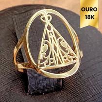 Anel Nossa Senhora Aparecida Vazado Ouro 18k Anel Católico