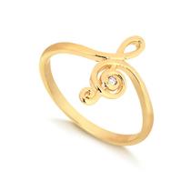 Anel Nota Musical Com Pedra De Zircônia Folheado A Ouro