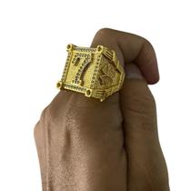 Anel Número 7 Cravejado Em Branco Ajustável Banhado A Ouro