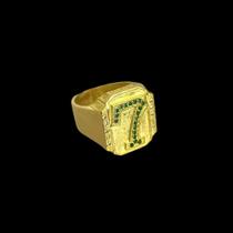 Anel Número 7 Cravejado Em Verde Ajustável - Banhado a Ouro Anel Número 7 Cravejado Em Verde Ajustável - Banhado a Ouro