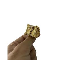 Anel Número 7 Rosa Cravejado Ajustável - Banhado A Ouro 18K