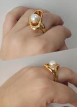 Anel Olga Com Perola - Banhado a Ouro 18k - Semijoia