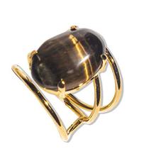 Anel Olho de Tigre Cabochão Oval Pequeno Dourado - Pacote com 3 Unidades
