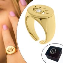 Anel OLHO GREGO com Cristal para Dedo Mínimo Banhado a Ouro / Medida Interna 16mm (Aro 10)